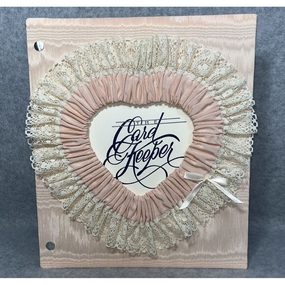 Handcrafted Greeting Card Keeper Binder Peach Taffeta Fabric Frame Cover Lace - Picture 1 of 13